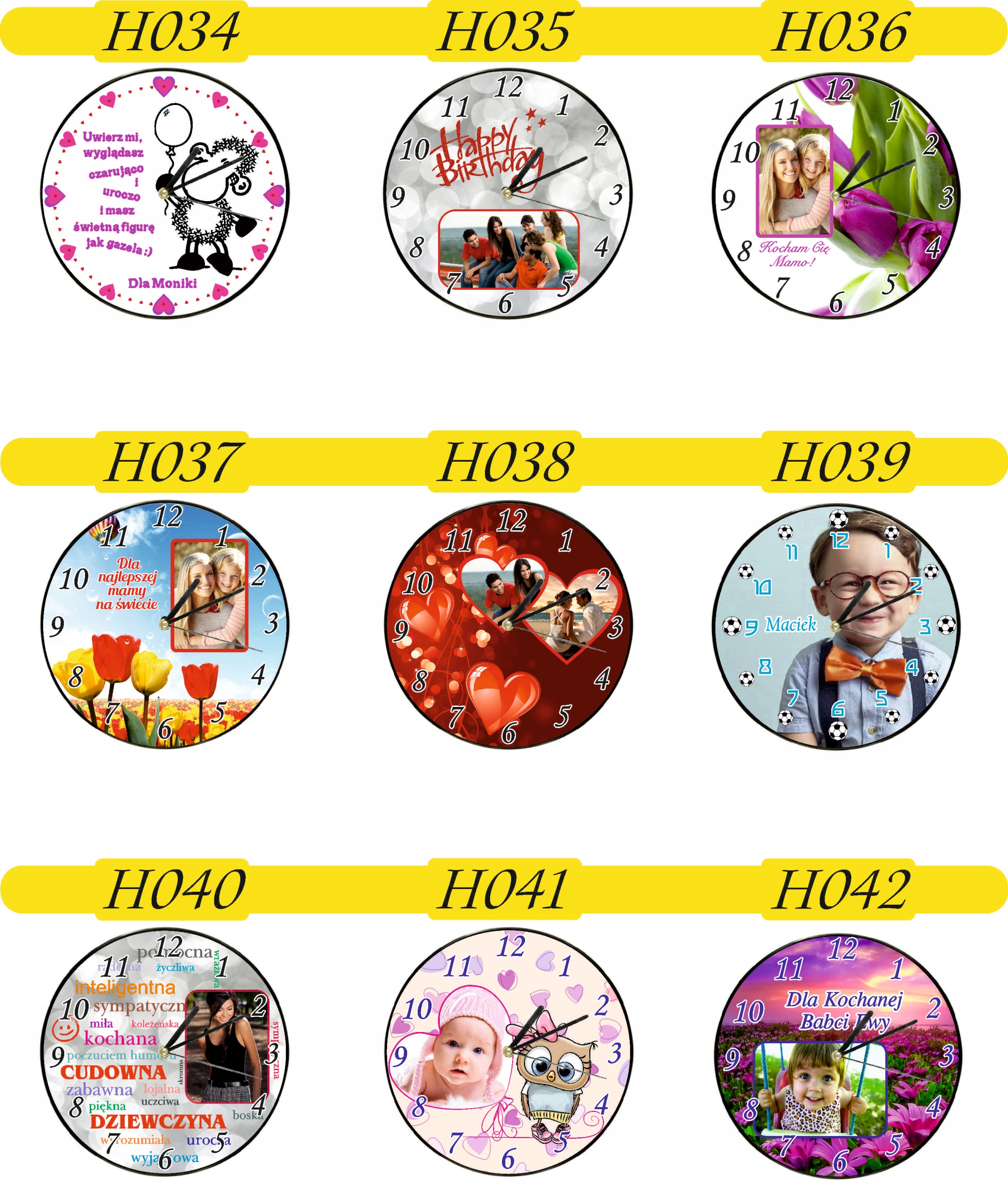 ZEGAR ścienny PREZENT duży wybór wzorów + IMIONA DATA twój tekst