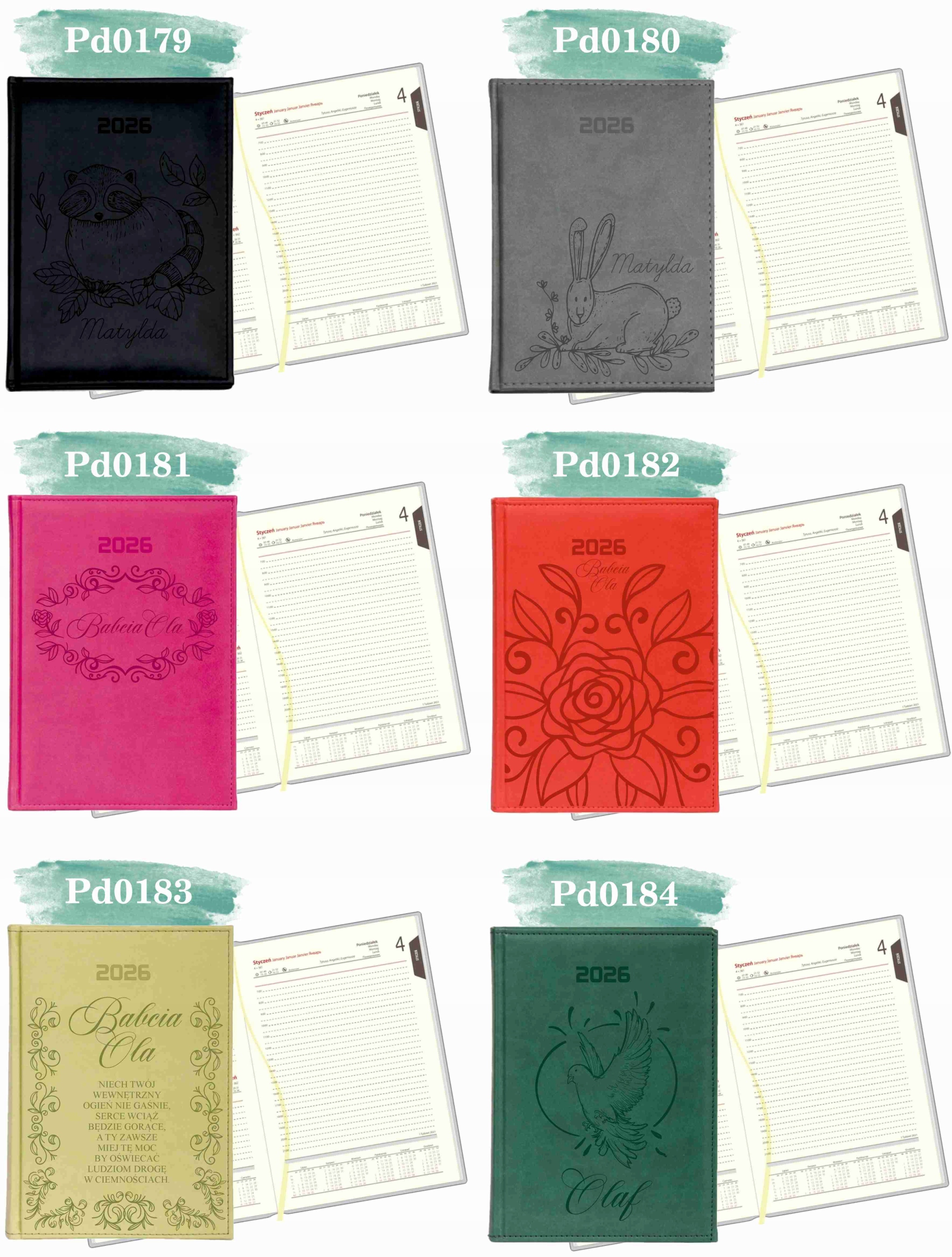 GRAWEROWANY KALENDARZ książkowy A5 2026 personalizacja duży wybór wzorów