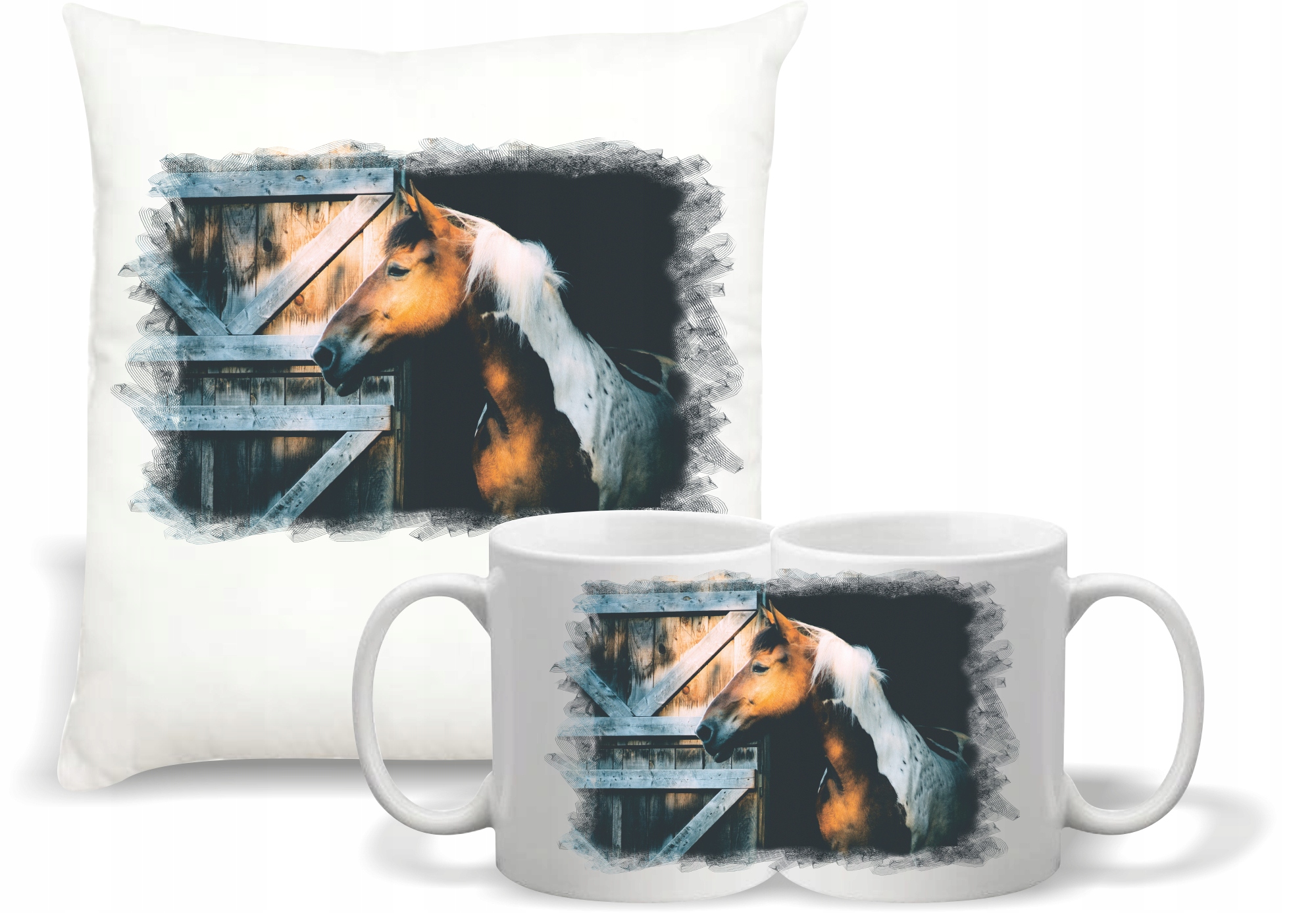 Zestaw PREZENTOWY PODUSZKA + KUBEK nadruk zdjęcie KONIA KOŃ RÓŻNE WZORY