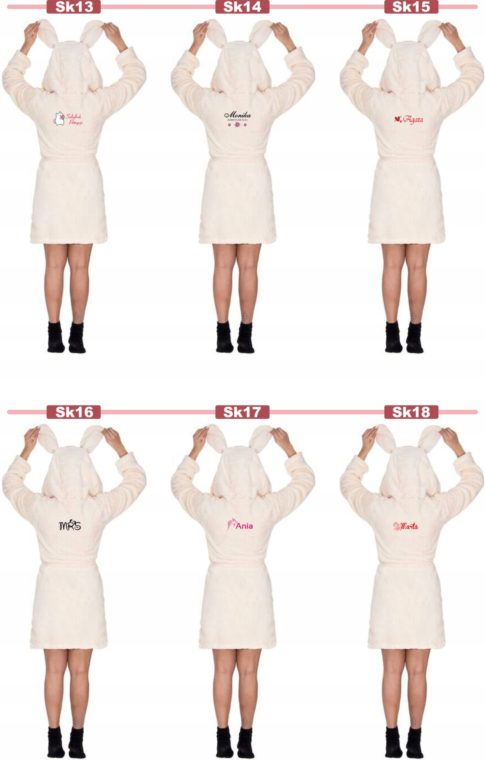 SZLAFROK DAMSKI z uszami Z HAFTEM rozmiar L/XL DLA ŻONY TWÓJ NAPIS