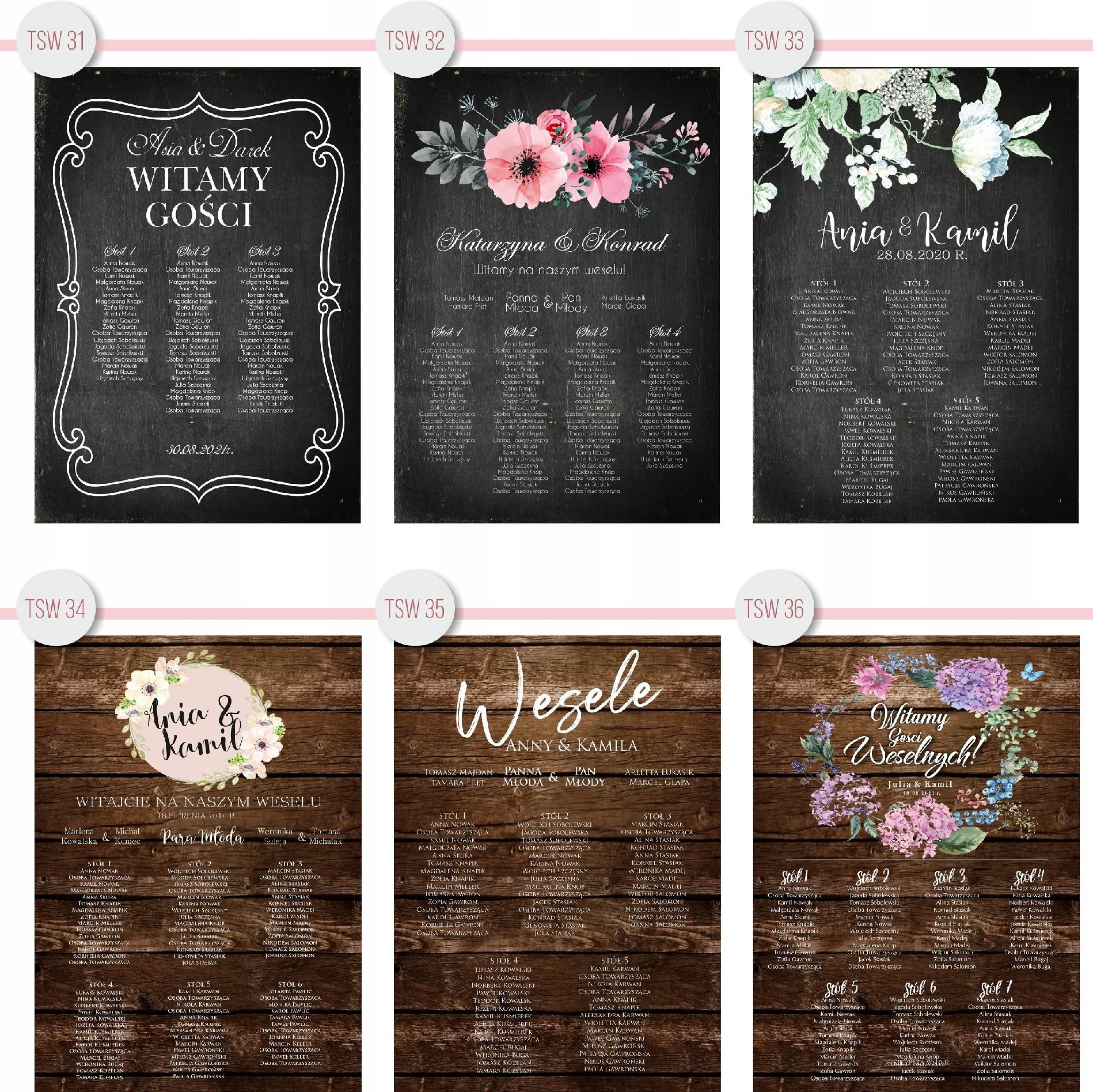 Plan stołów weselnych gości wesele tablica 100x70