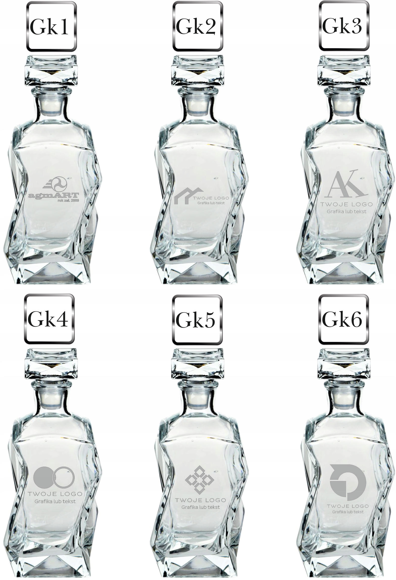 Karafka firmowa z grawerem własnego logo DANYMI FIRMY NADRUKIEM UV