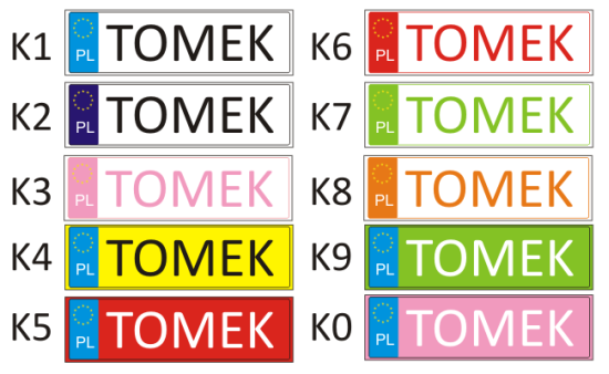 TABLICE IMIENNE REJESTRACYJNE na samochód wózek