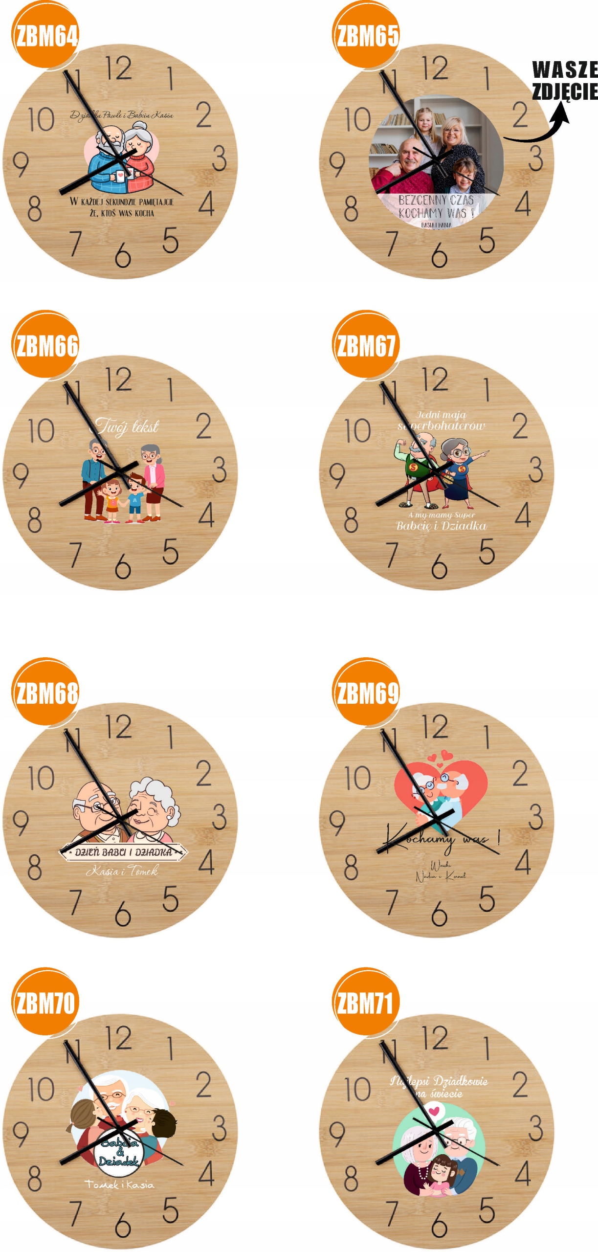 Bambusowy ZEGAR ścienny personalizacja nadruk prezent dla BABCI + imię
