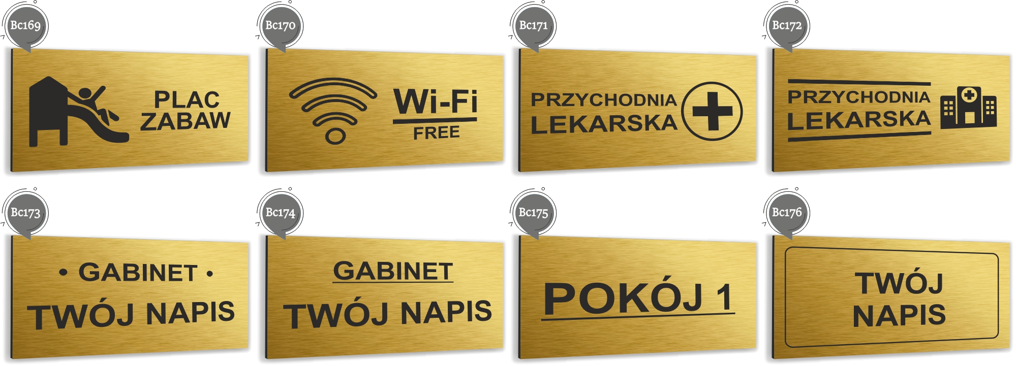 Tabliczka NADRUK UV oznaczenie TOALETA DAMSKA dibond informacyjna ZŁOTA