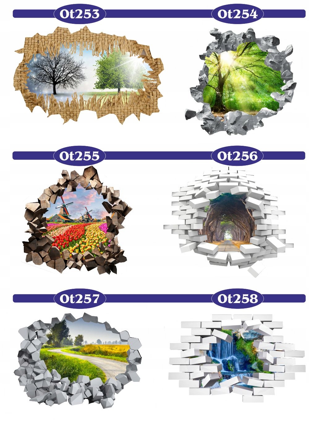 Naklejka samoprzylepna 3D dziura maki łąka polne