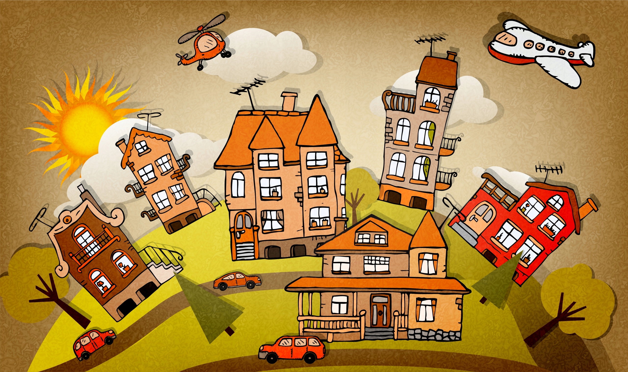 FOTOTAPETA dziecięca SAMOLOT MIASTECZKO 360x240