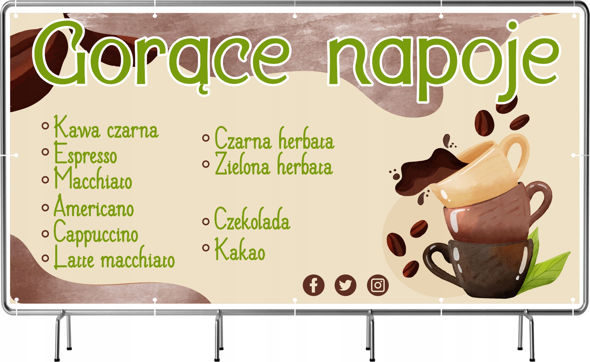 BANER REKLAMOWY 100x50cm gotowy projekt GORĄCE NAPOJE CZEKOLADA plandeka