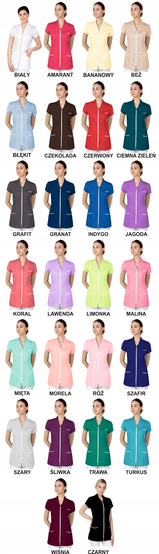 Fartuch medyczny kosmetyczny damski na suwak HAFT z TWOIM LOGO NAPIS 10 szt