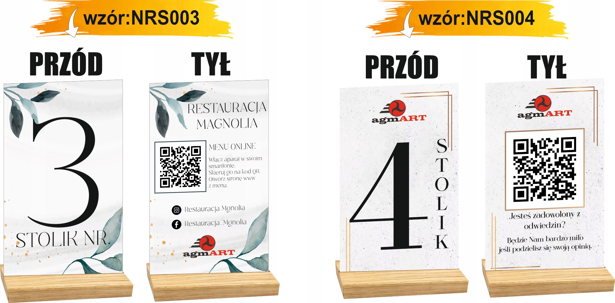 NUMER STOLIKA RESTAURACJA KOD QR LOGO z nadrukiem dużo wzorów