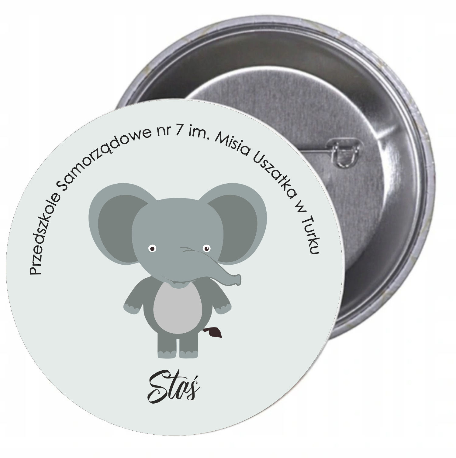Przypinki buttony PRZEDSZKOLE słoń-twój tekst