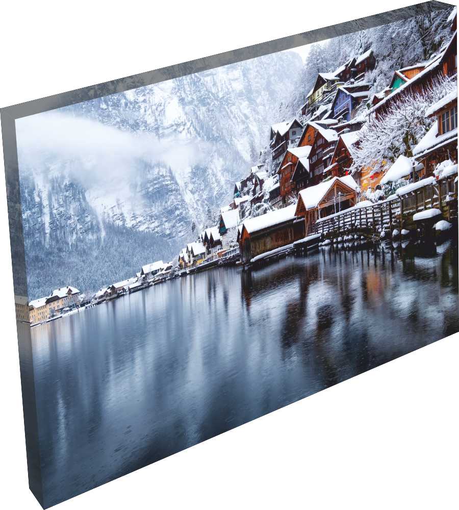 OBRAZ na płótnie górska dolina w śniegu domki 120