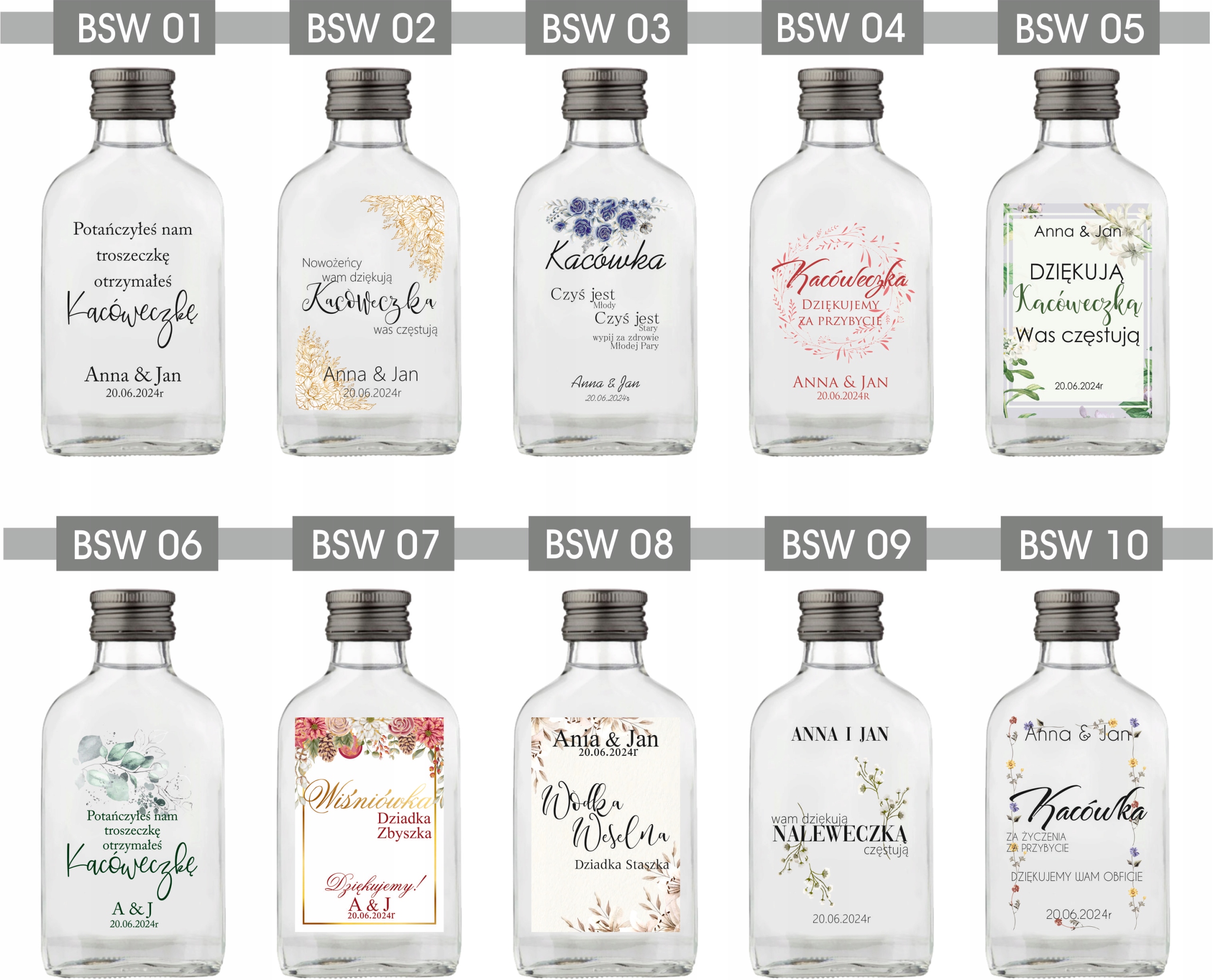 BUTELECZKI WESELNE Z NADRUKIEM UV 100ML - 20 szt.