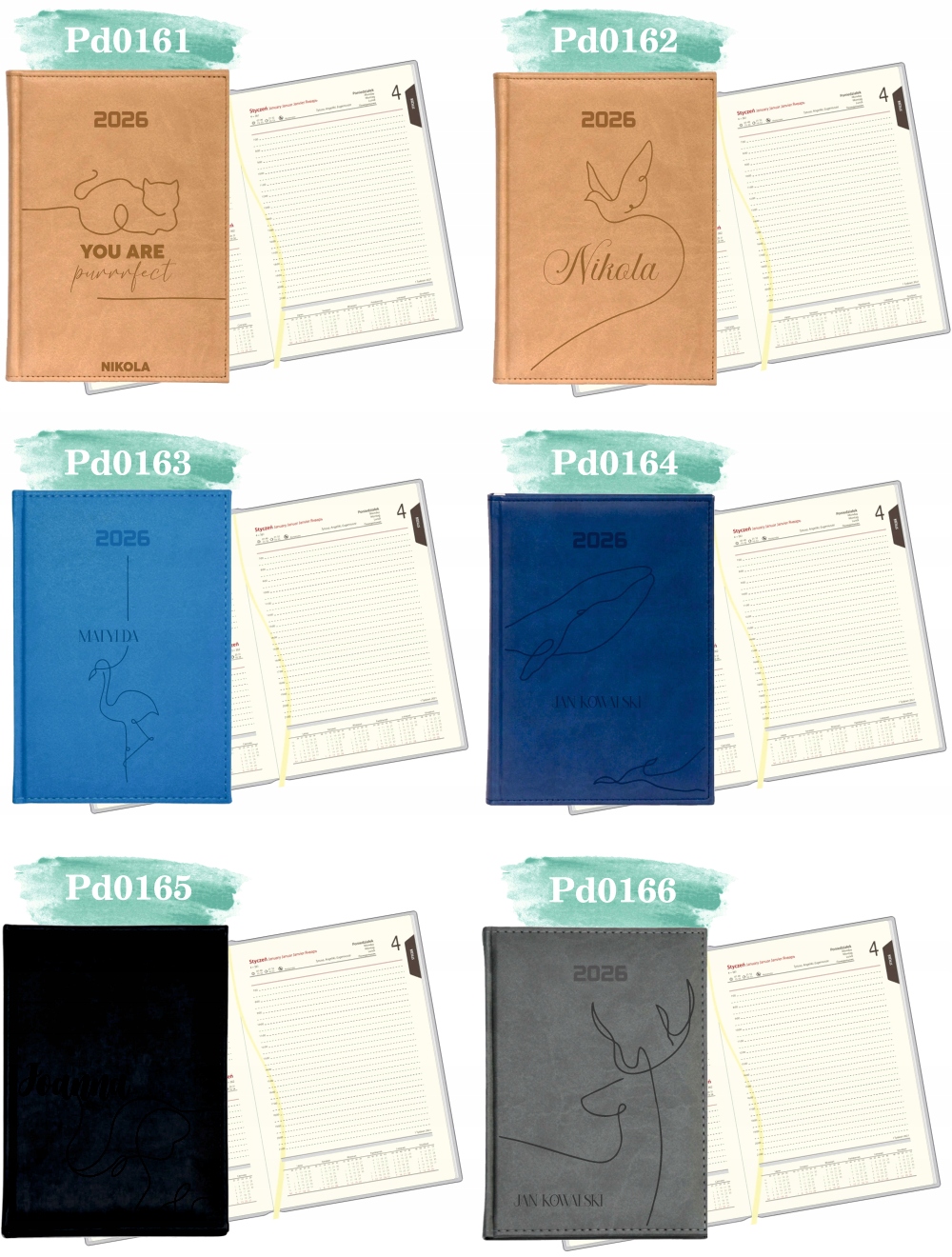 Stylowy kalendarz twoje imię napis książkowy A5 2026 grawer terminarz