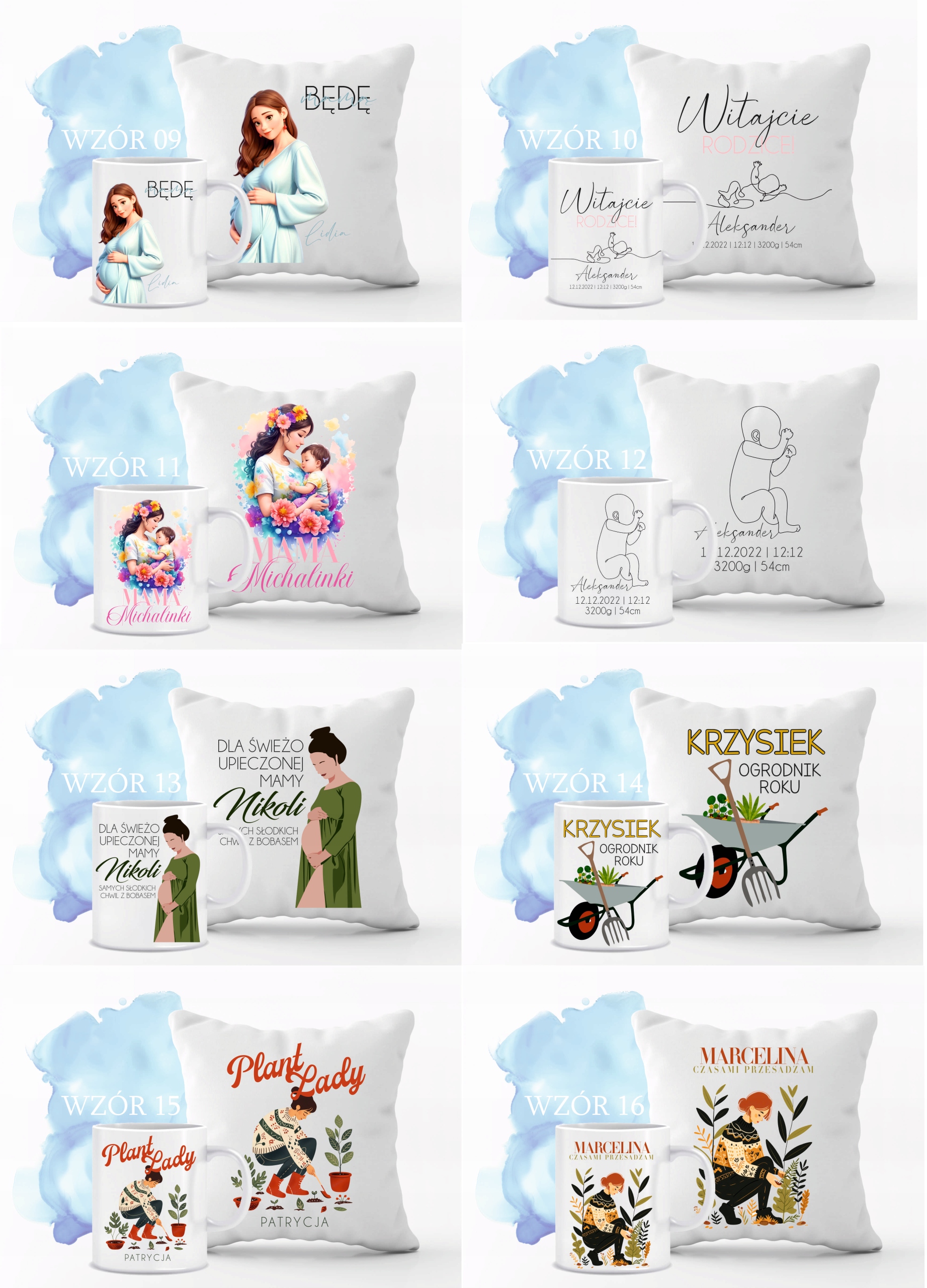 Zestaw PODUSZKA i KUBEK z nadrukiem PREZENT dla OGRODNIKA z imieniem