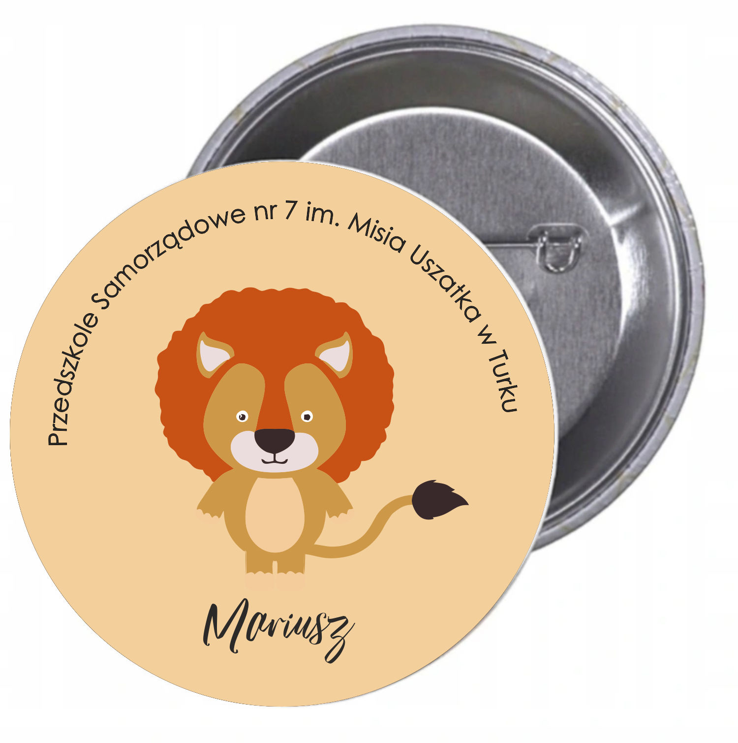 Przypinki buttony PRZEDSZKOLE lew- twój tekst