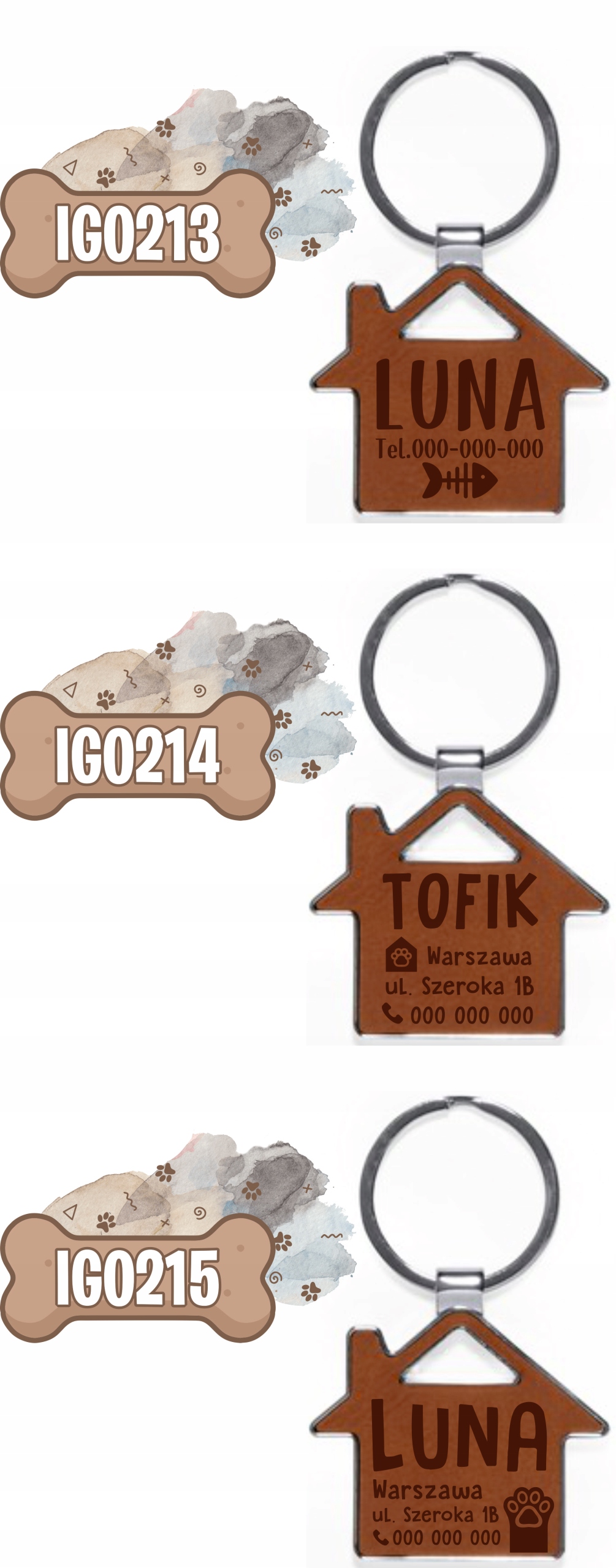 grawer BRELOK SKÓRZANY identyfikator imię PSA numer telefonu PERSONALIZACJA