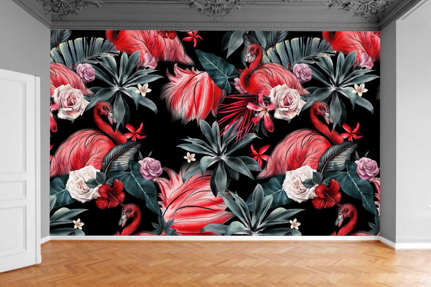 Fototapeta AKWARELA KWIATY FLAMINGI 370x250