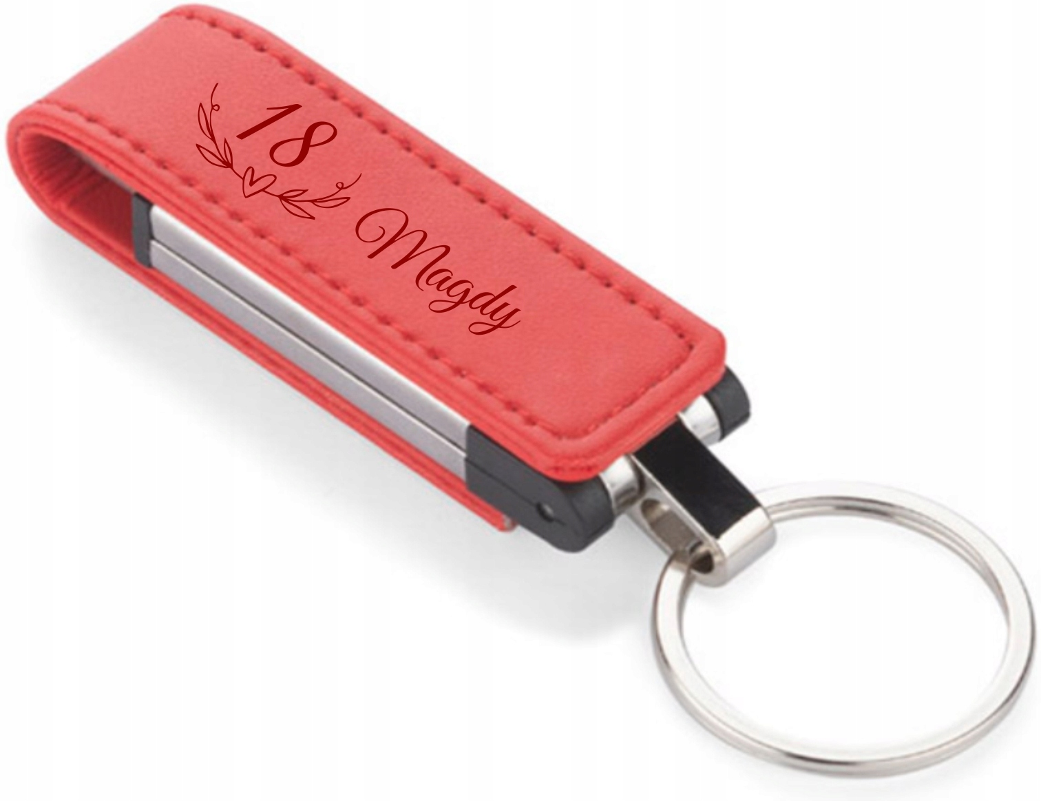 pamiątka ekoskóra pendrive z grawerem NA 18 URODZINY czerwony 16 GB