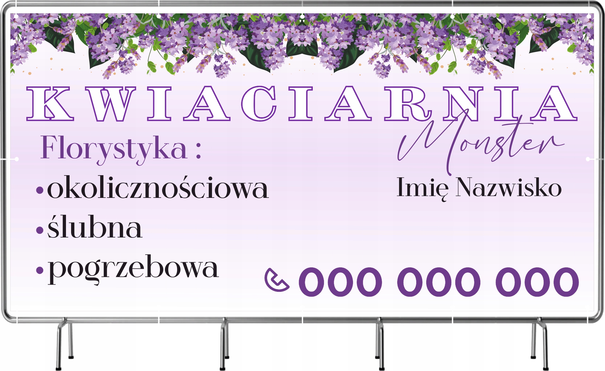 BANER REKLAMOWY na siatce mesh 200x100 cm FLORYSTYKA ŚLUBNA POGRZEBOWA