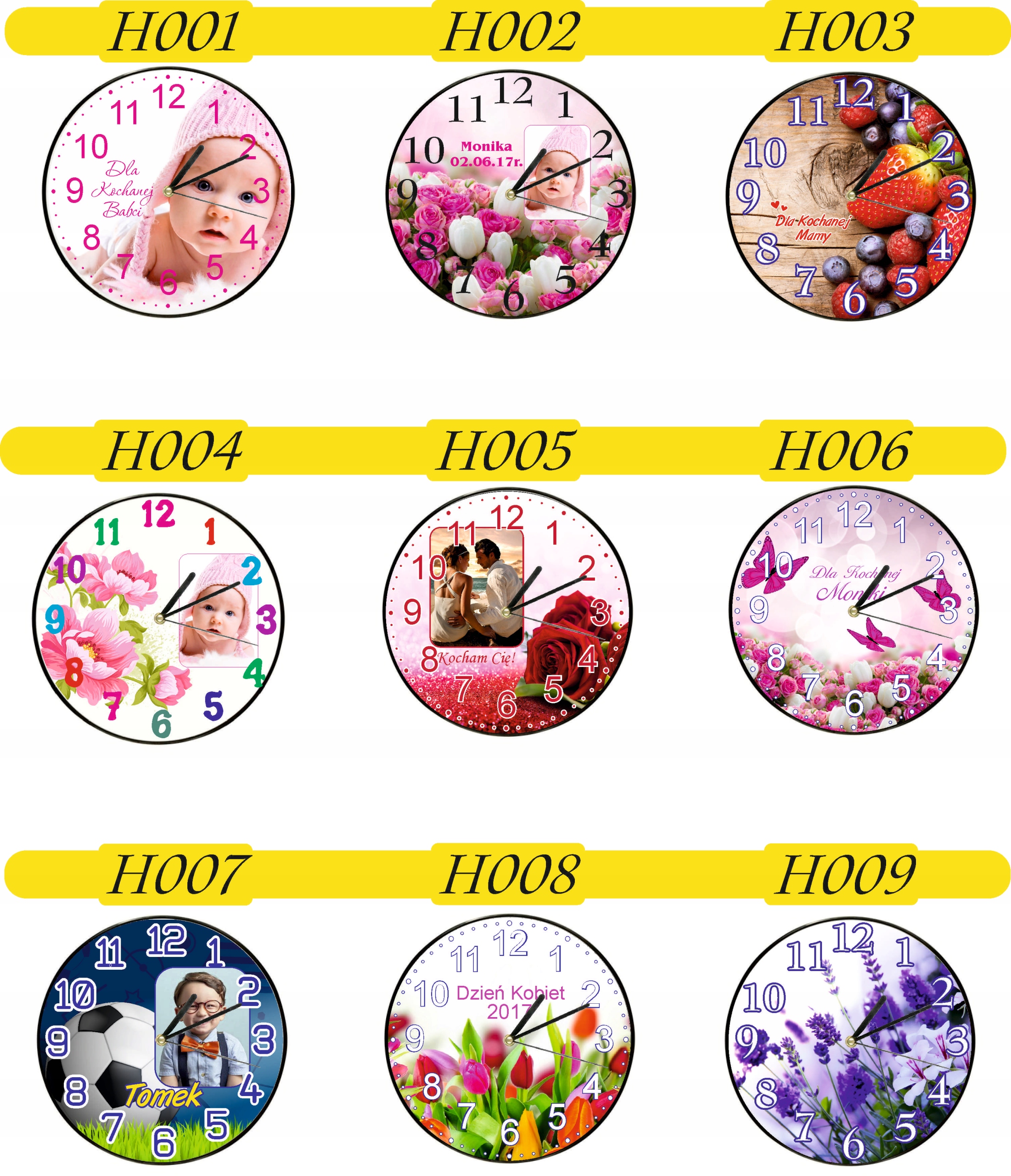 ZEGAR ścienny PREZENT duży wybór wzorów + IMIONA DATA twój tekst