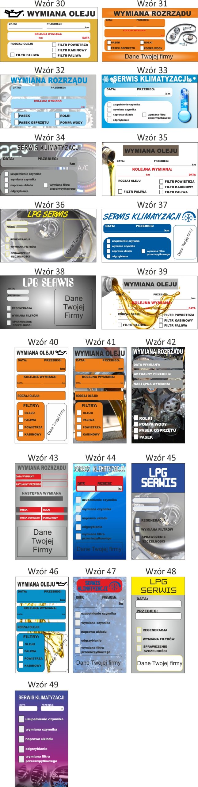 NAKLEJKI WYMIANA OLEJU ROZRZĄDU serwisowe 100 szt