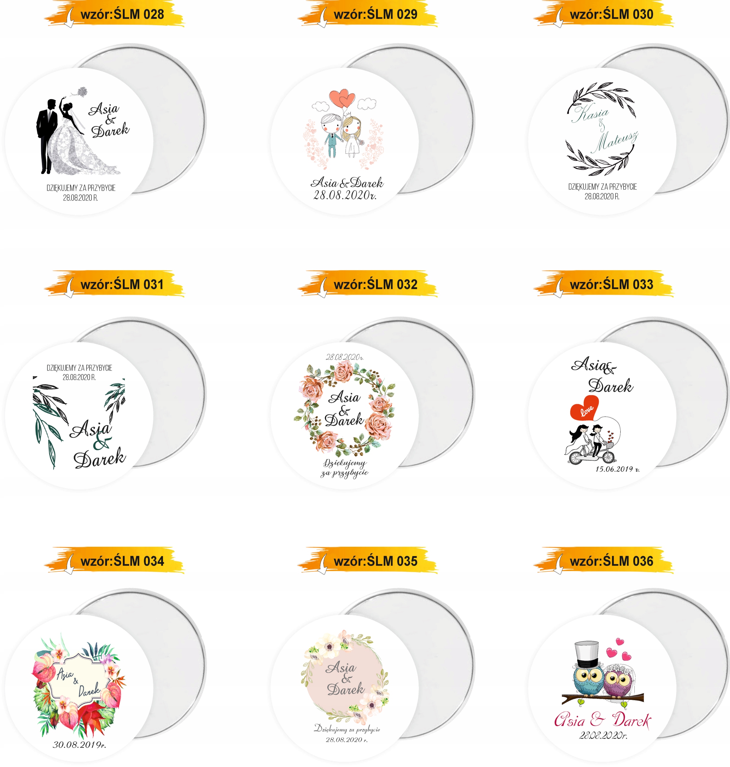MAGNES PERSONALIZOWANY prezent podziękowanie dla gości NA ŚLUB RÓŻNE WZORY