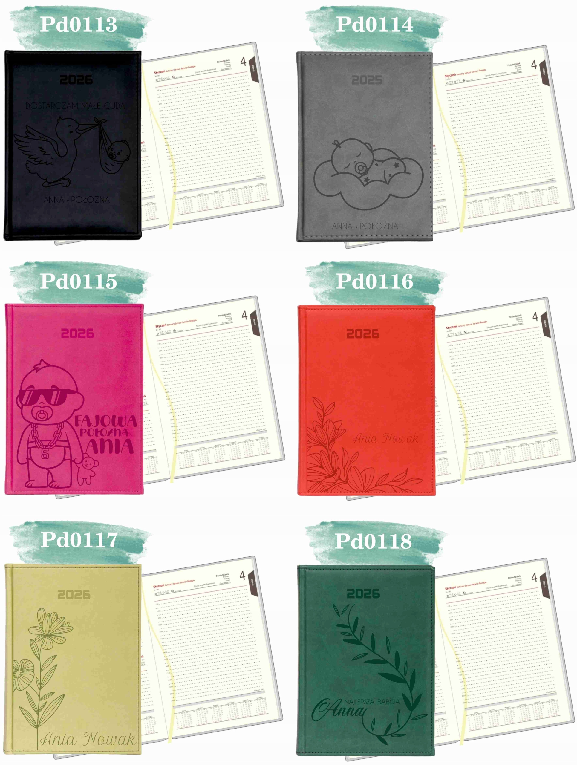 GRAWEROWANY KALENDARZ DZIENNY A5 2026 RÓŻNE WZORY DLA LEKARZA + IMIĘ