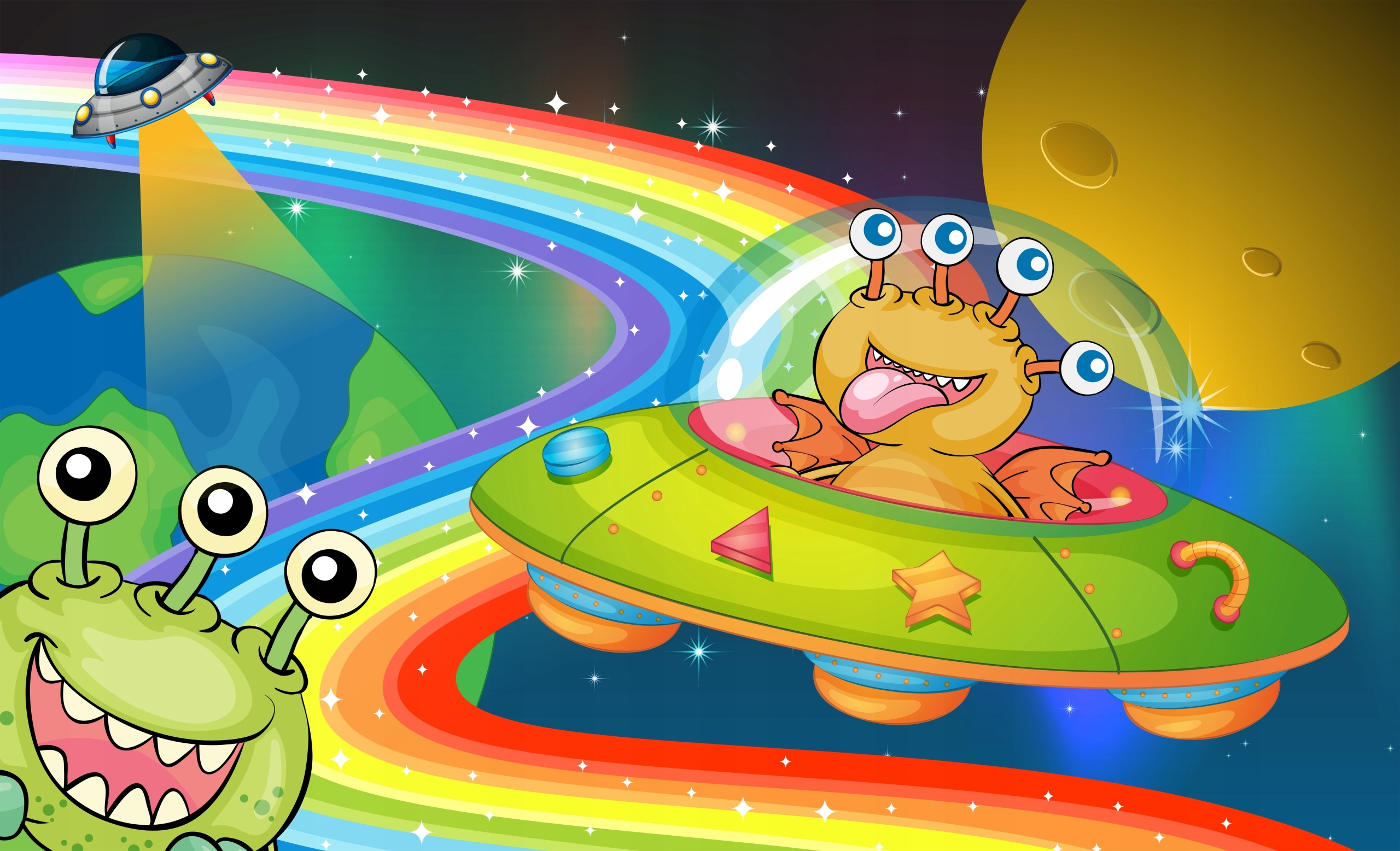 FOTOTAPETA dziecięca KOSMOS STATEK TĘCZA 395x280