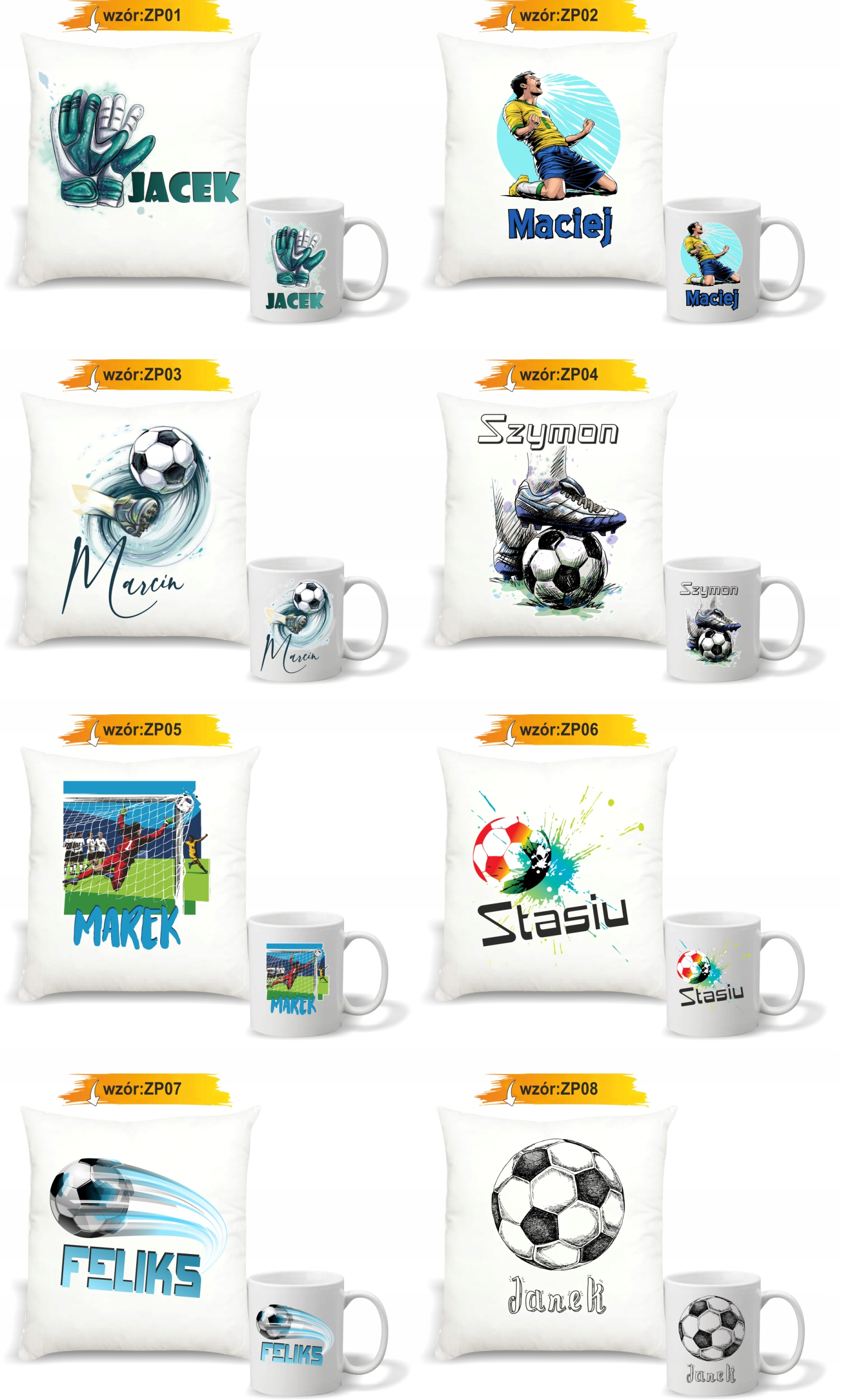 Zestaw PODUSZKA + KUBEK PREZENT DLA BRAMKARZA z nadrukiem różne wzory