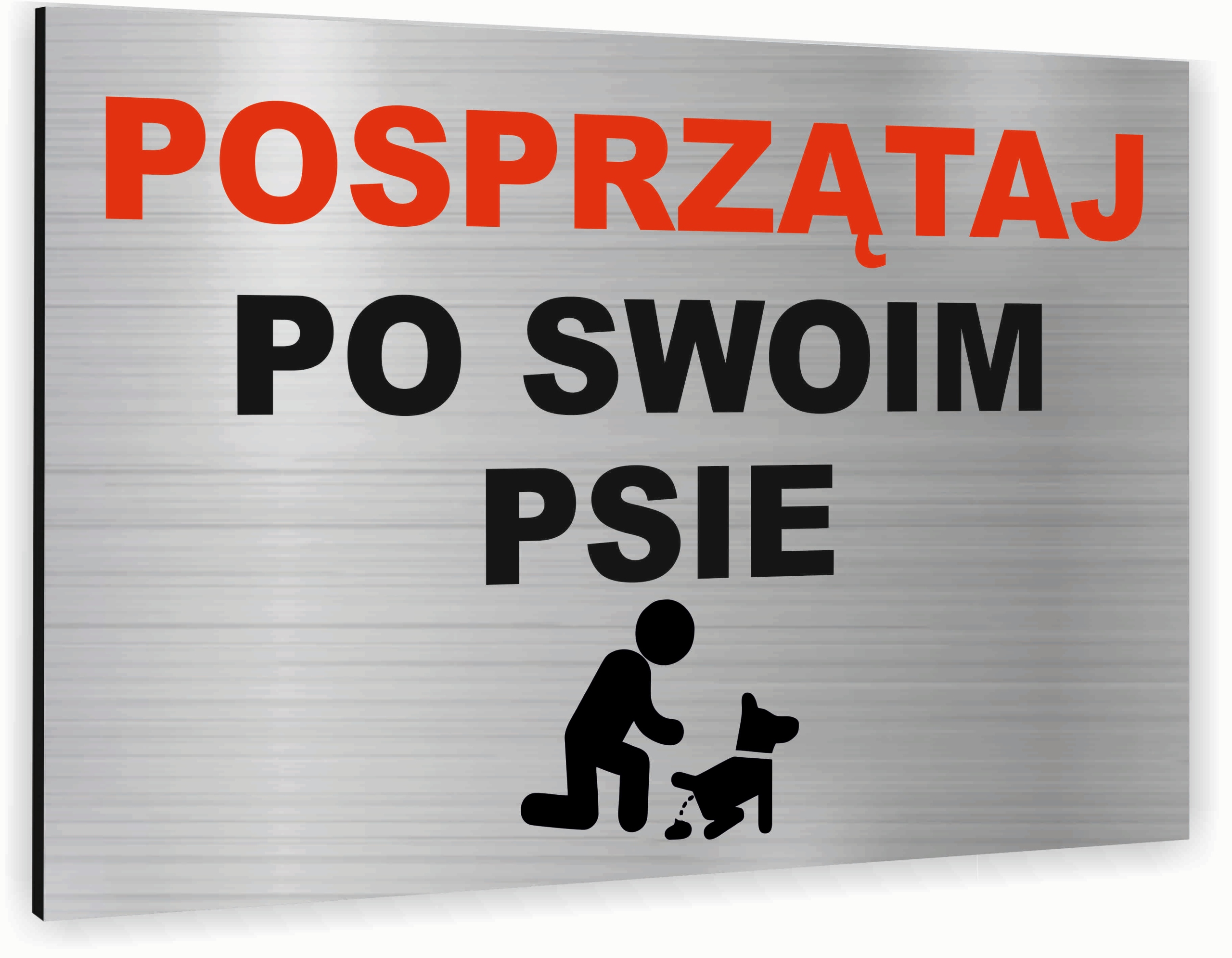 Tabliczka znak informacyjny 20x15 Srebrna SPRZĄTANIE PO PSIE Nierdzewna