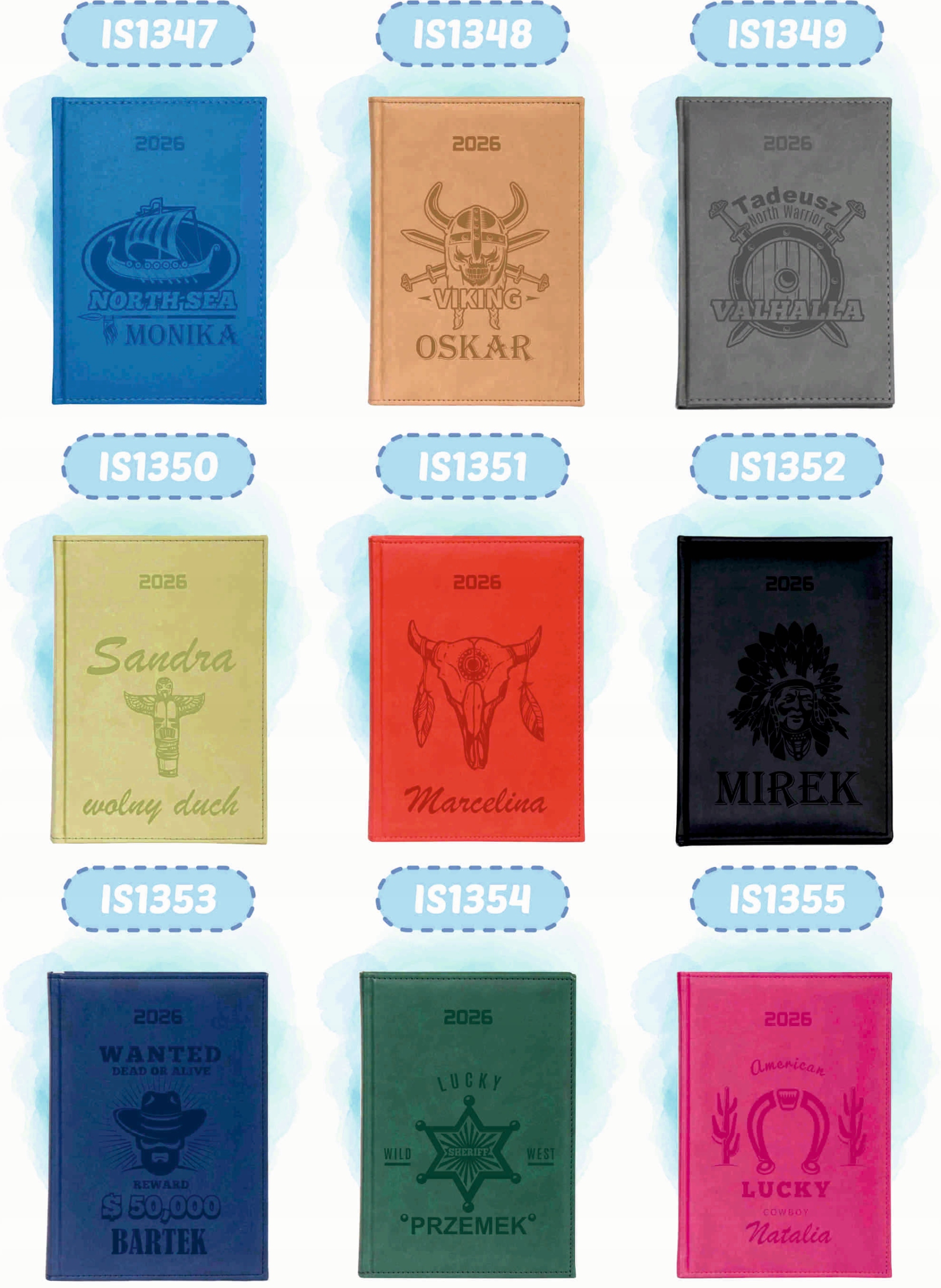 KALENDARZ A5 2026 KSIĄŻKOWY GRAWER PERSONALIZOWANY DUŻO WZORÓW + IMIĘ