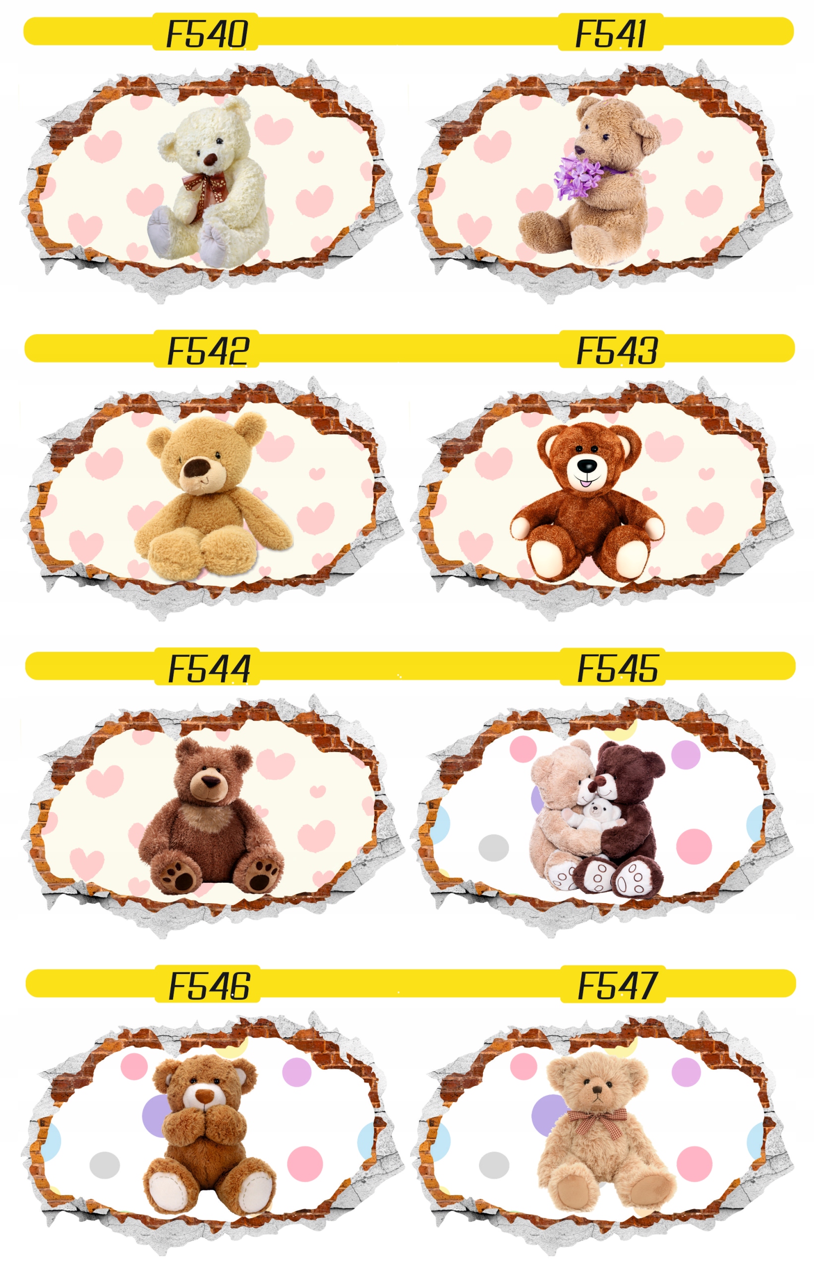 Naklejka samoprzylepna efekt 3D pluszowe misie HIT