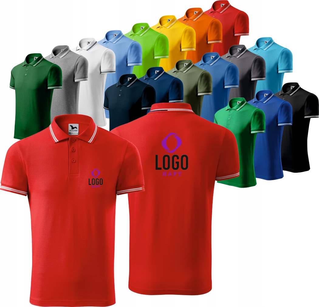 KOSZULKA POLO MĘSKA T-shirt Z NADRUKIEM HAFTEM LOGO 30 SZT