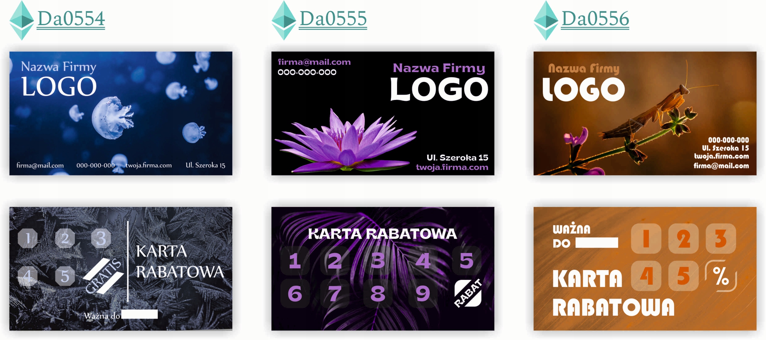 Karty stałego klienta RABATOWE 120 szt TWOJE LOGO nazwa firmy OCEANARIUM