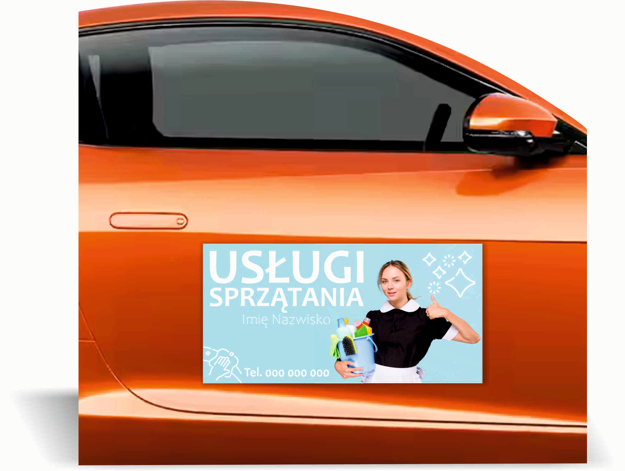 Magnes na samochód reklama magnetyczna 60x30 USŁUGI SPRZĄTANIE dużo wzorów