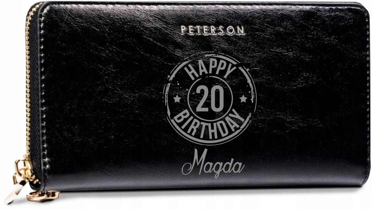 Portfel damski skórzany czarny GRAWER prezent na urodziny twój napis imię