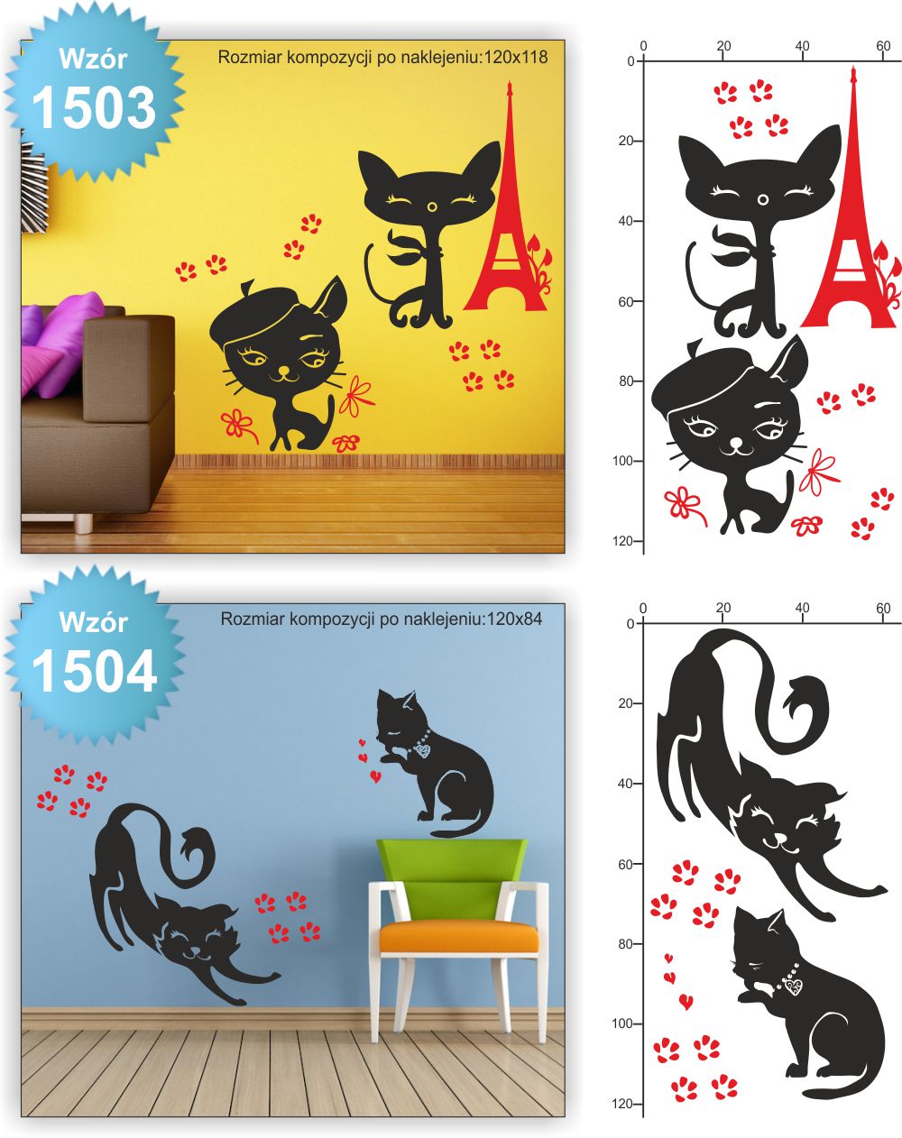NAKLEJKI na ścianę KOTY KOT KOTKI naklejki 100cm