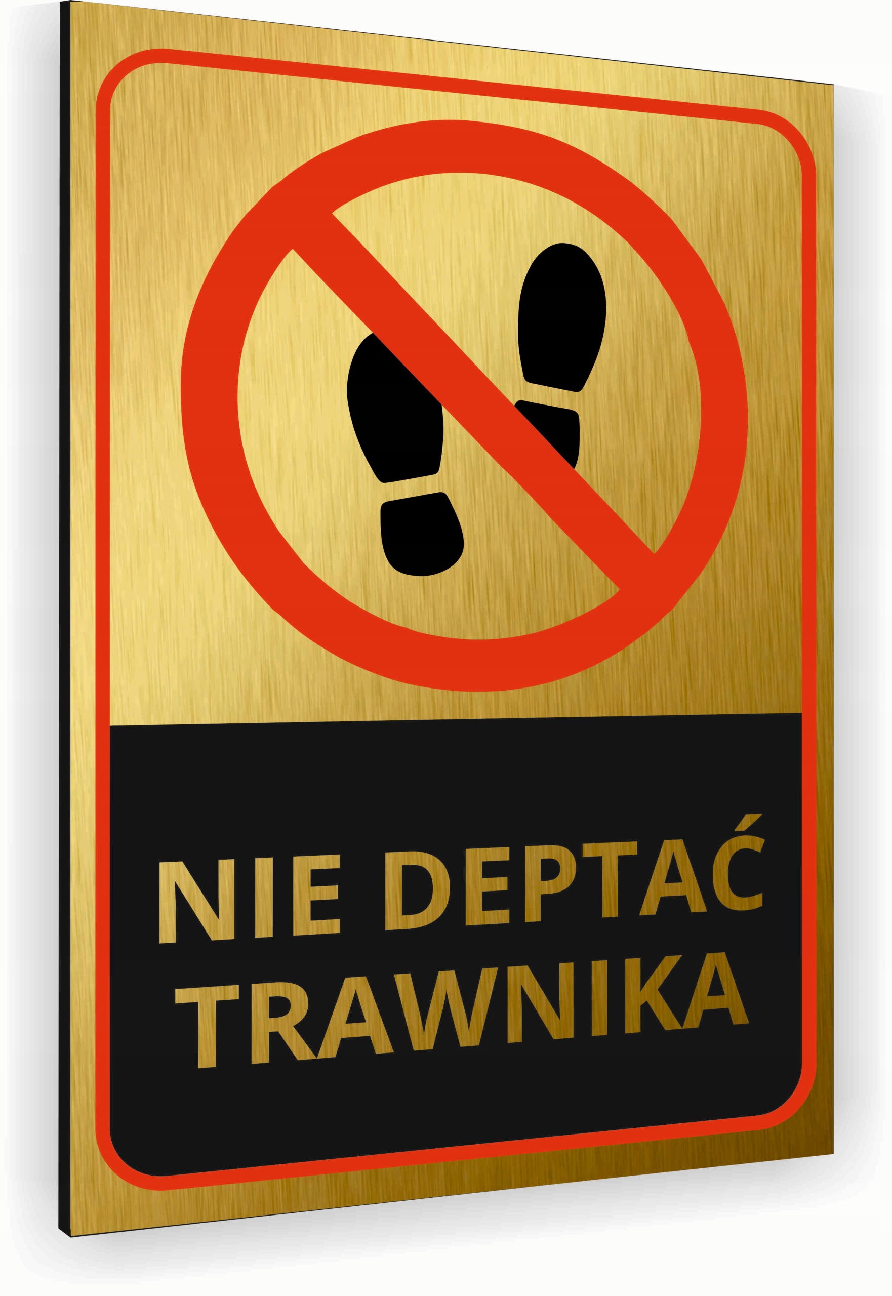 Tabliczka znak informacyjny 40x30 Złota NIE DEPTAĆ TRAWNIKA Nierdzewna