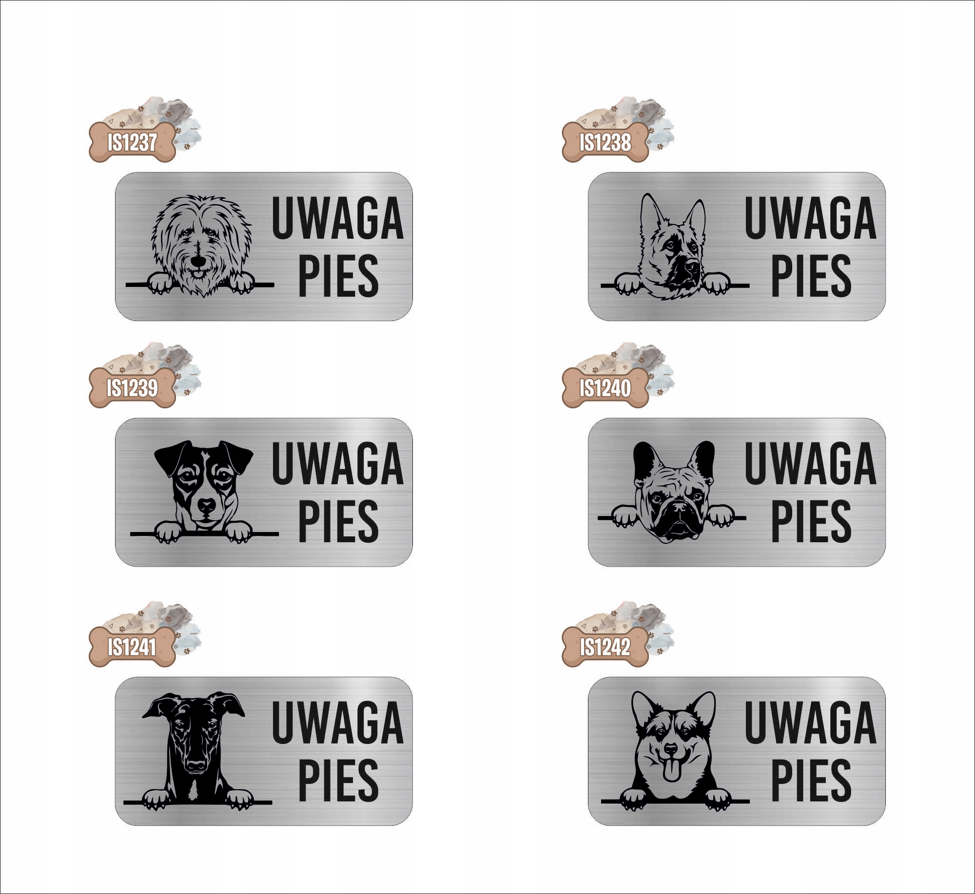 GRAWER Tabliczka nierdzewna 20x10 UWAGA PIES Sznaucer