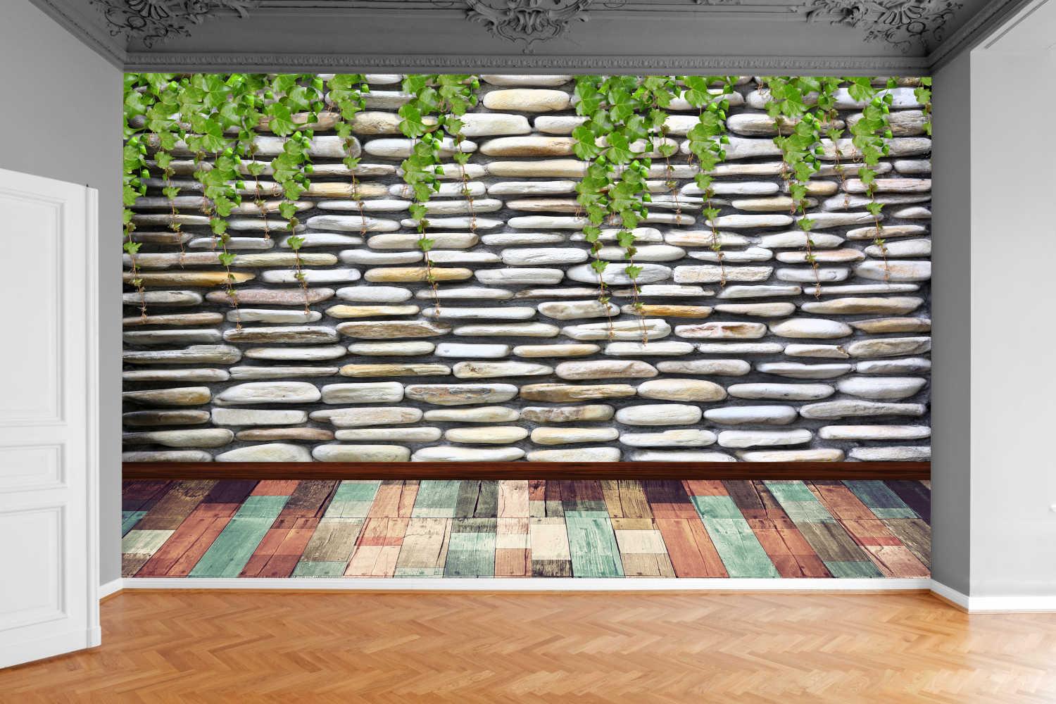 Fototapeta DESKI STARE KAMIENIE LIŚCIE 390x280