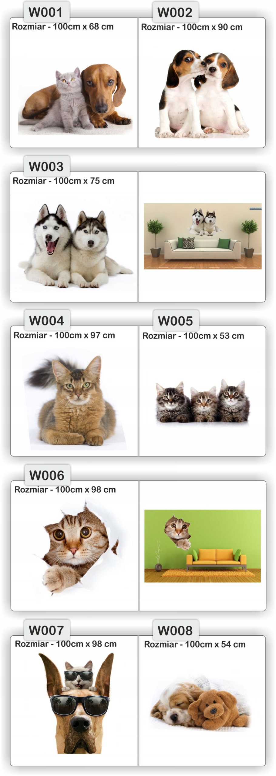 NAKLEJKA naklejki zwierzęta 120 cm koń psy koty