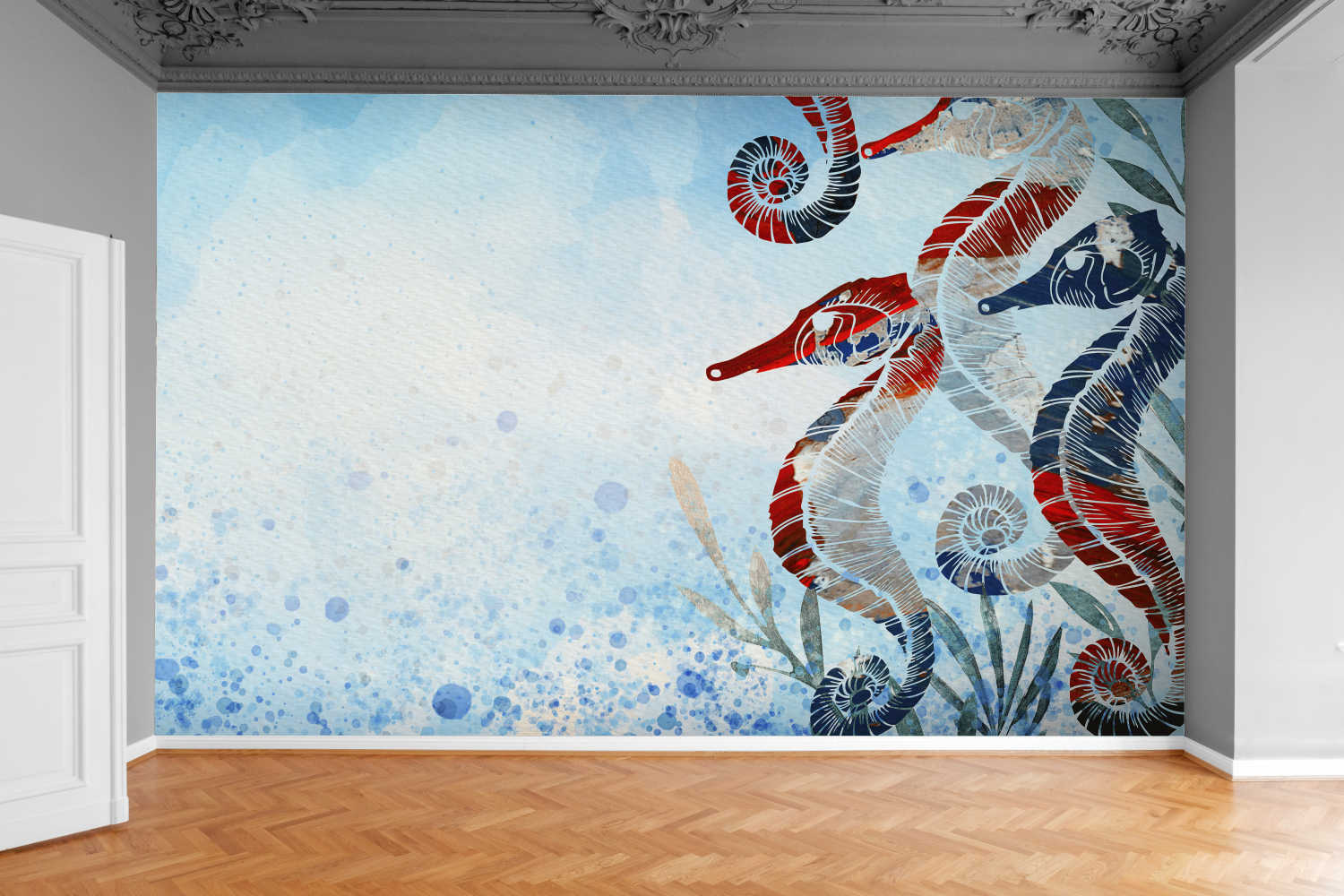 Fototapeta KONIE MORSKIE TŁO LIŚCIE 370x250