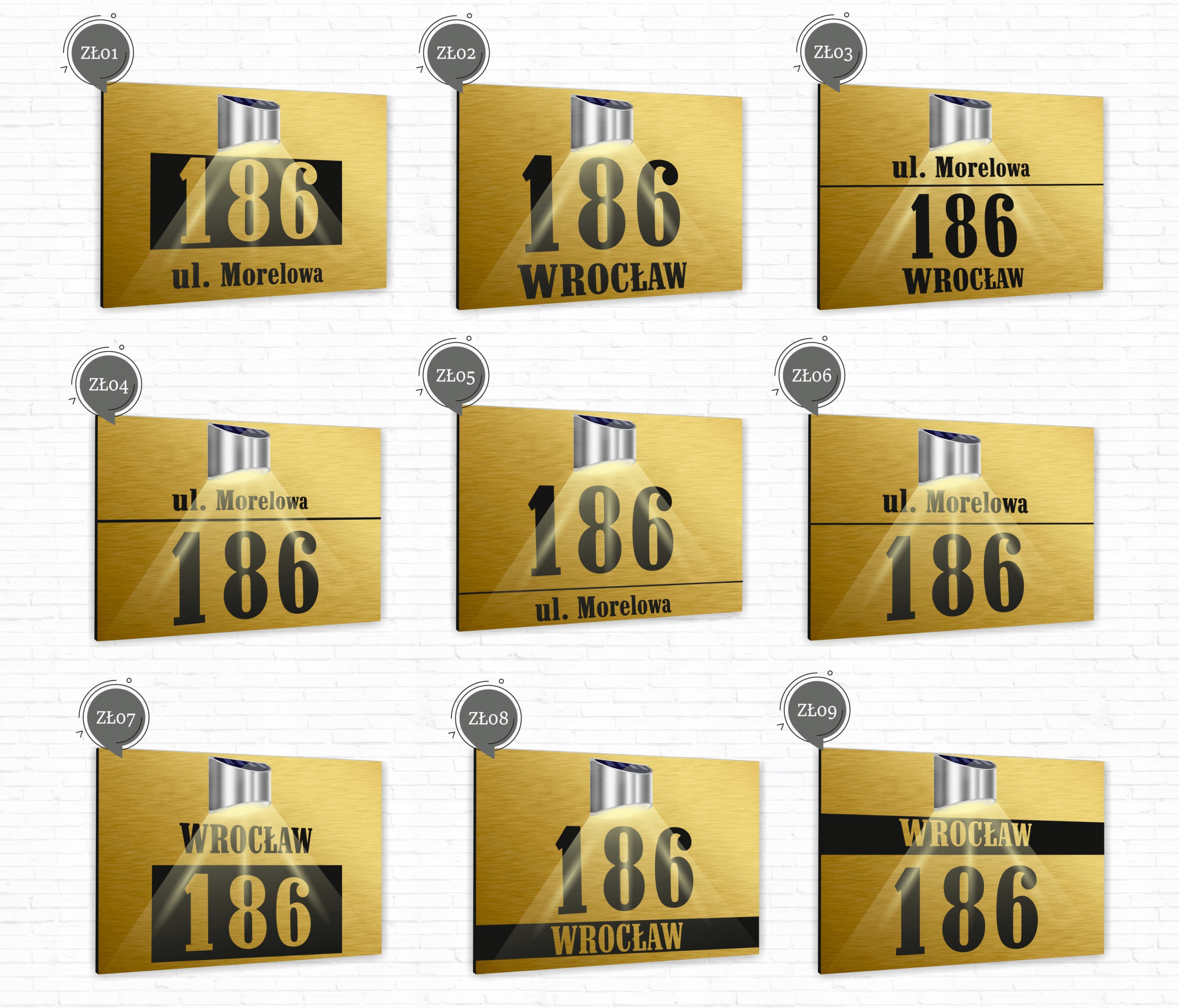 złota TABLICZKA podświetlana ADRESOWA numer domu aluminiowa 30x20