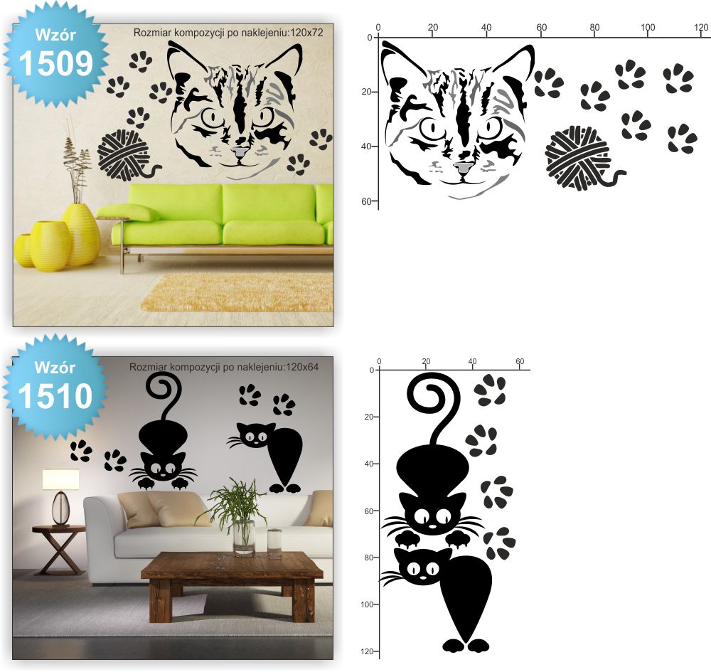 NAKLEJKI na ścianę KOTY KOT KOTKI naklejki 100cm