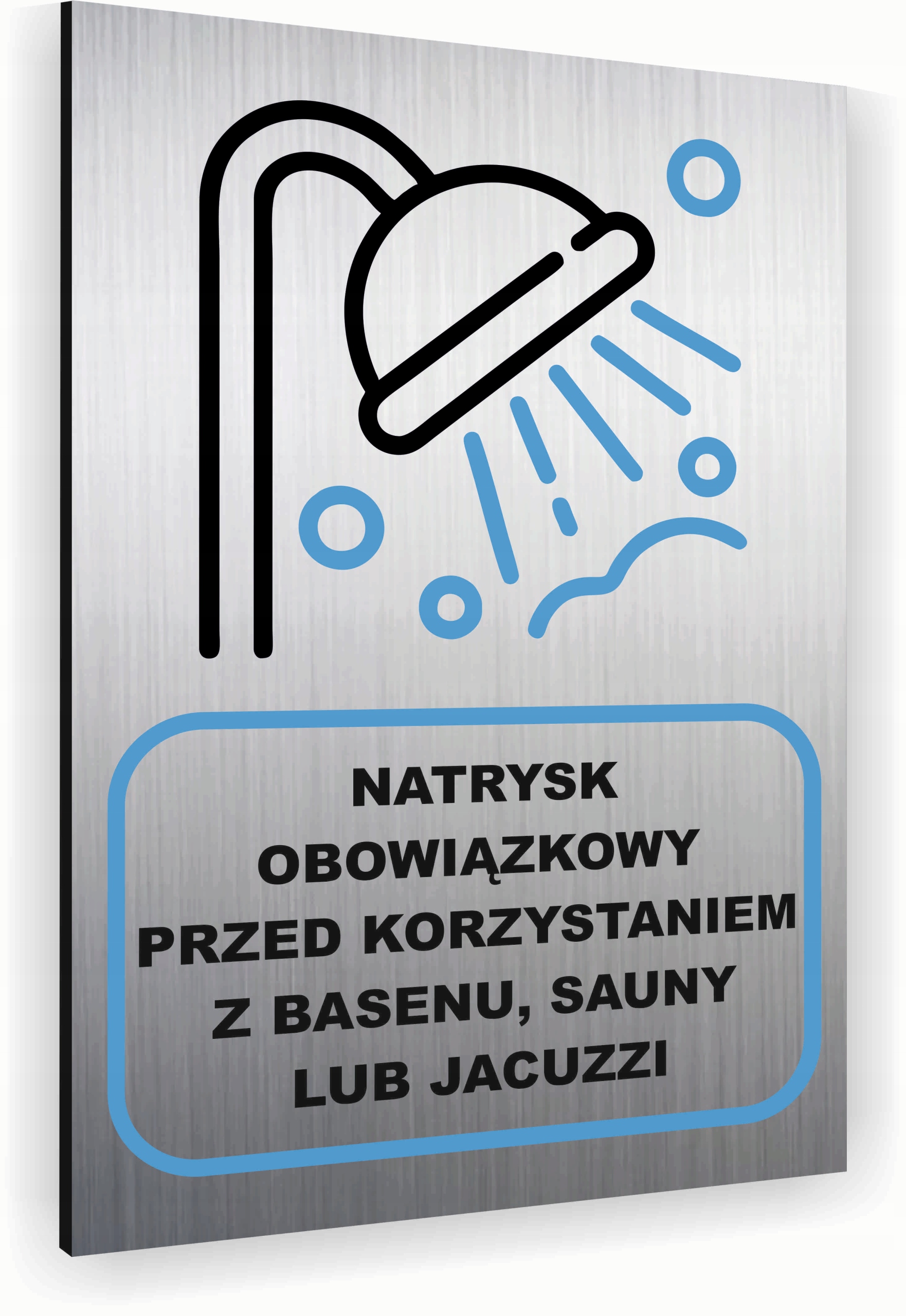 Tabliczka znak informacyjny 40x30 Srebrna NATRYSK OBOWIĄZKOWY Dibond