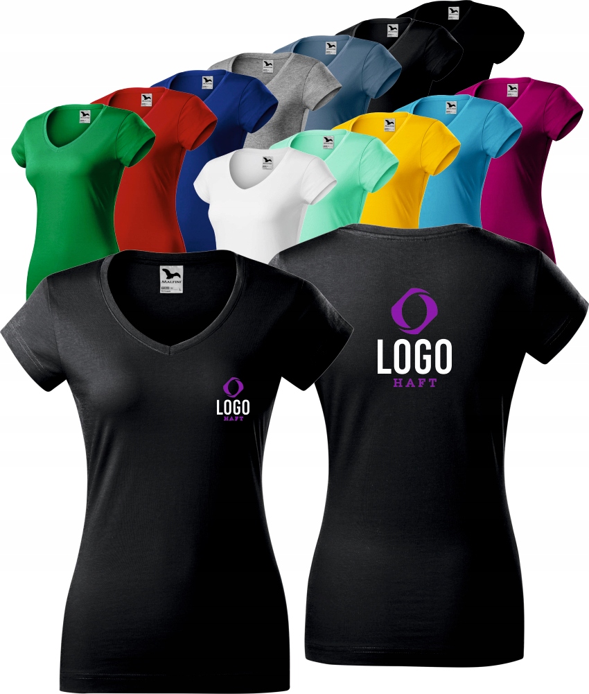 KOSZULKA DAMSKA Z WŁASNYM HAFTEM NADRUKIEM LOGO HAFT KOMPUTEROWY 5 SZT