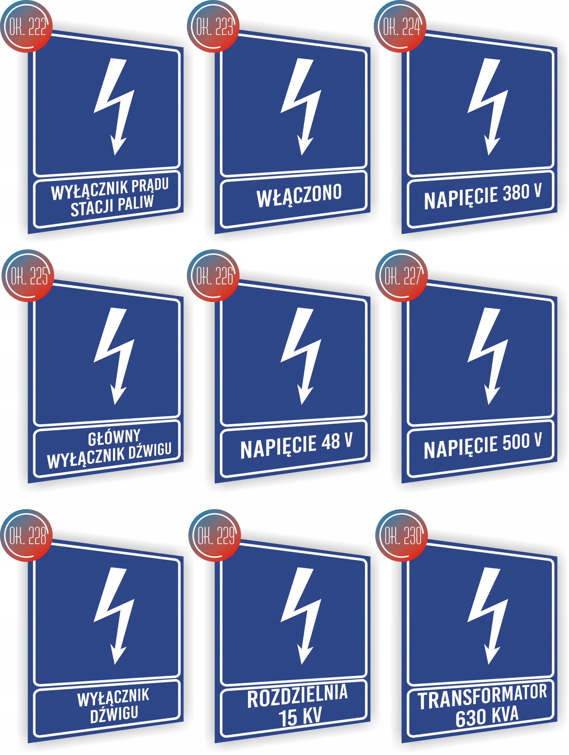 Tabliczka informacyjna Napięcie 24V nadruk 20x15 cm dużo wzorów