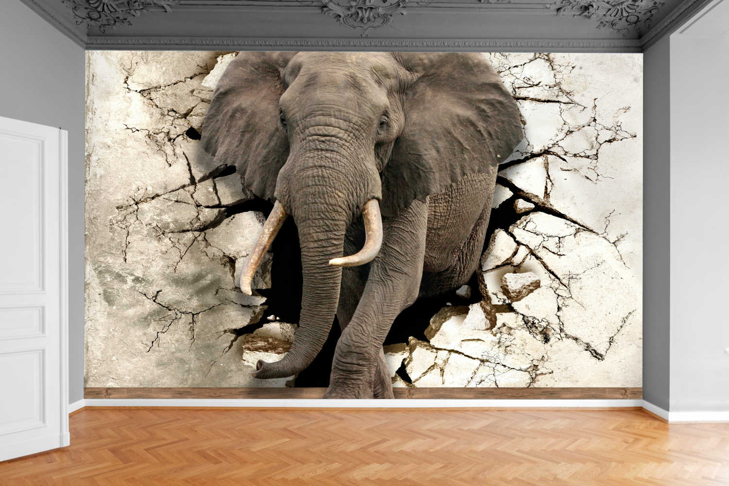 Fototapeta DZIURA W ŚCIANIE SŁOŃ TYNK 3D 300x210