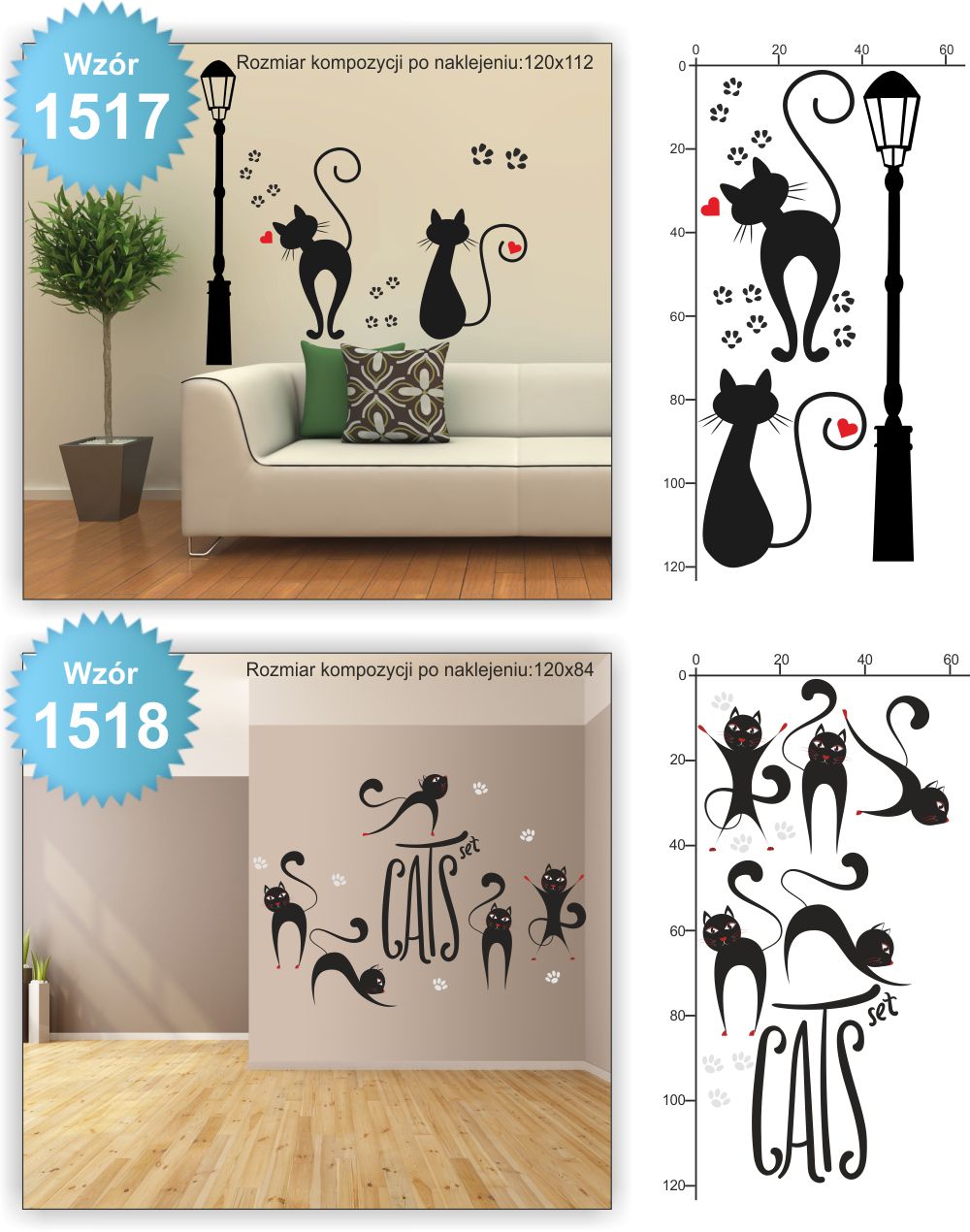 NAKLEJKI na ścianę KOTY KOT KOTKI naklejki 100cm